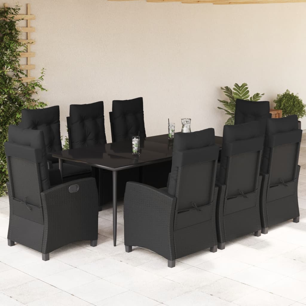 9-tlg. Garten-Essgruppe mit Kissen Schwarz Poly Rattan 9-tlg. Garten-Essgruppe mit Kissen Schwarz Poly Rattan