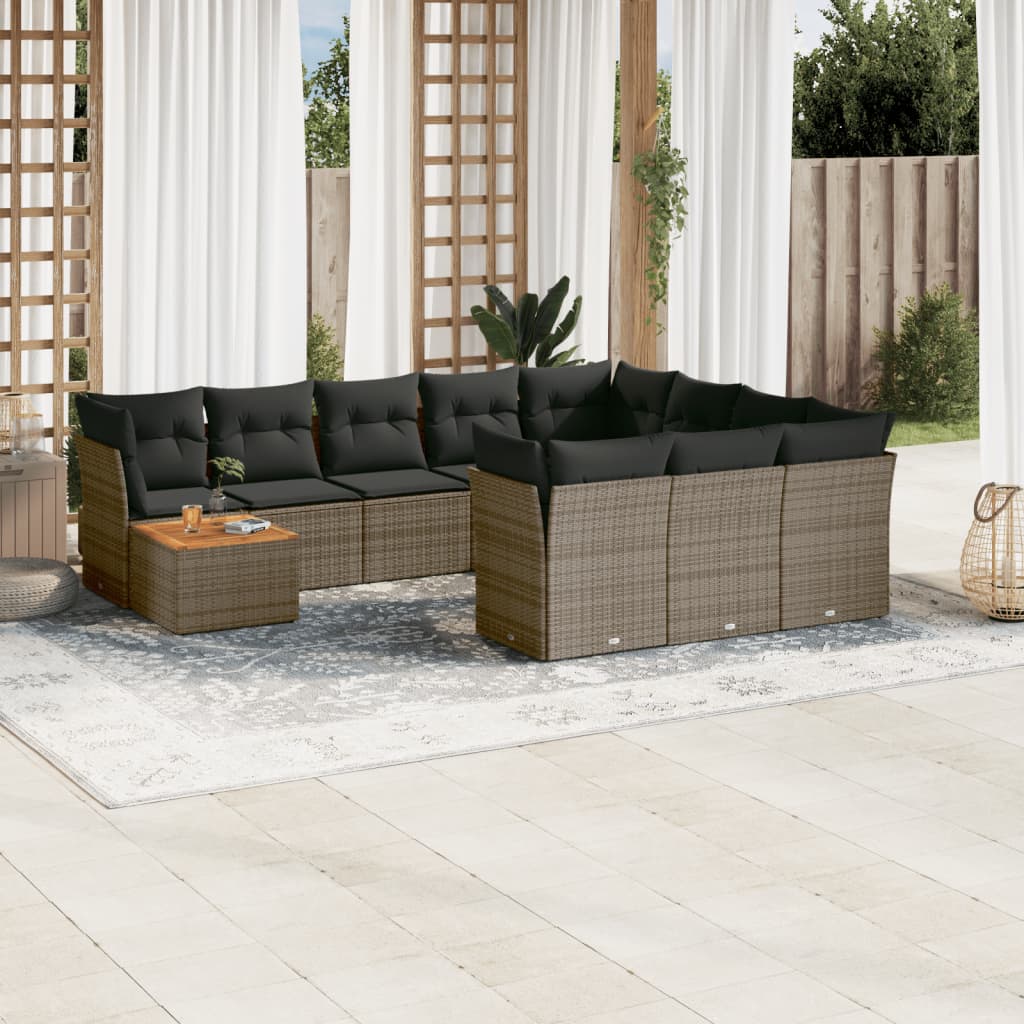 11-tlg. Garten-Sofagarnitur mit Kissen Grau Poly Rattan 11-tlg. Garten-Sofagarnitur mit Kissen Grau Poly Rattan