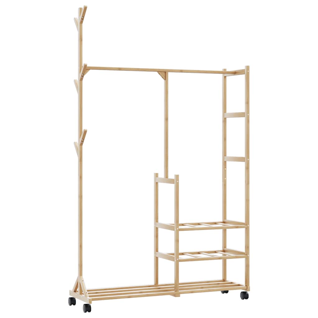 Kleiderständer mit Ablagen und Rollen 100x38x175,5 cm Bambus Kleiderständer mit Ablagen und Rollen 100x38x175,5 cm Bambus