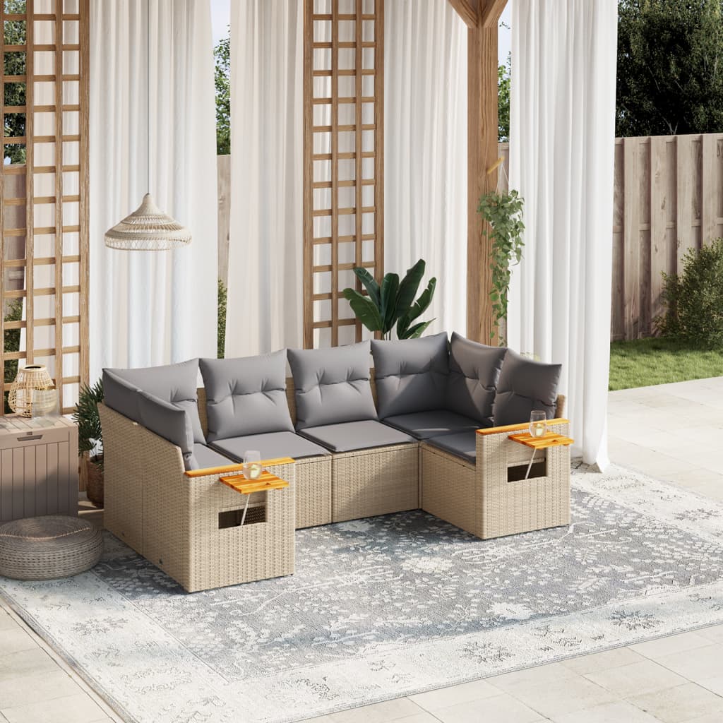 6-tlg. Garten-Sofagarnitur mit Kissen Beige Poly Rattan 6-tlg. Garten-Sofagarnitur mit Kissen Beige Poly Rattan