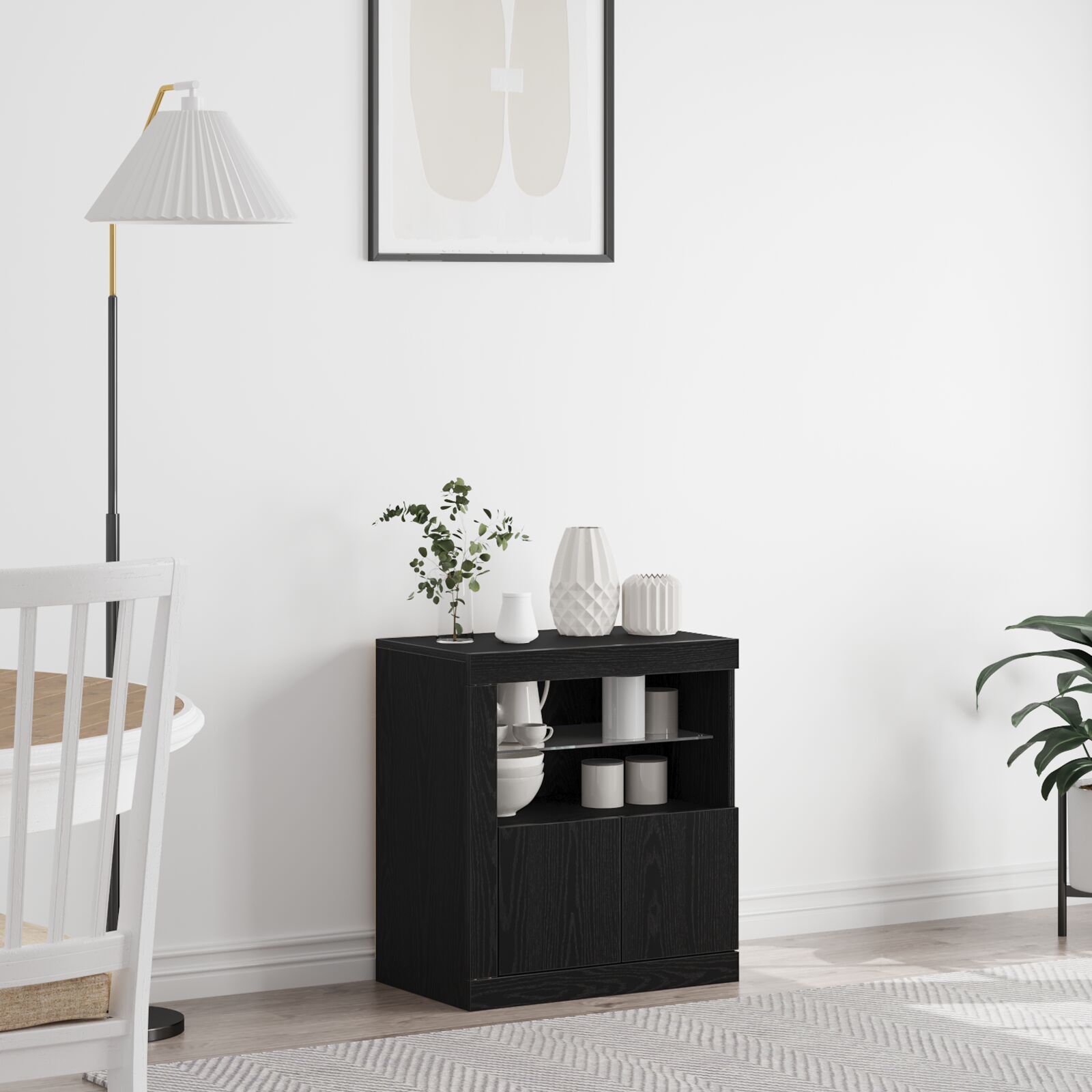 vidaXL Sideboard mit LED-Lichtern Schwarz Eiche 60,5x37x67 cm