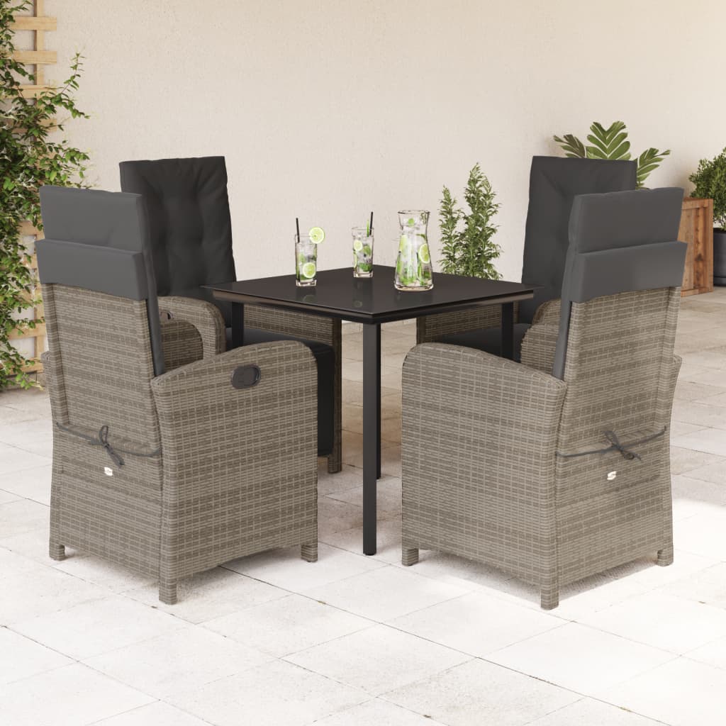 5-tlg. Garten-Essgruppe mit Kissen Grau Poly Rattan 5-tlg. Garten-Essgruppe mit Kissen Grau Poly Rattan