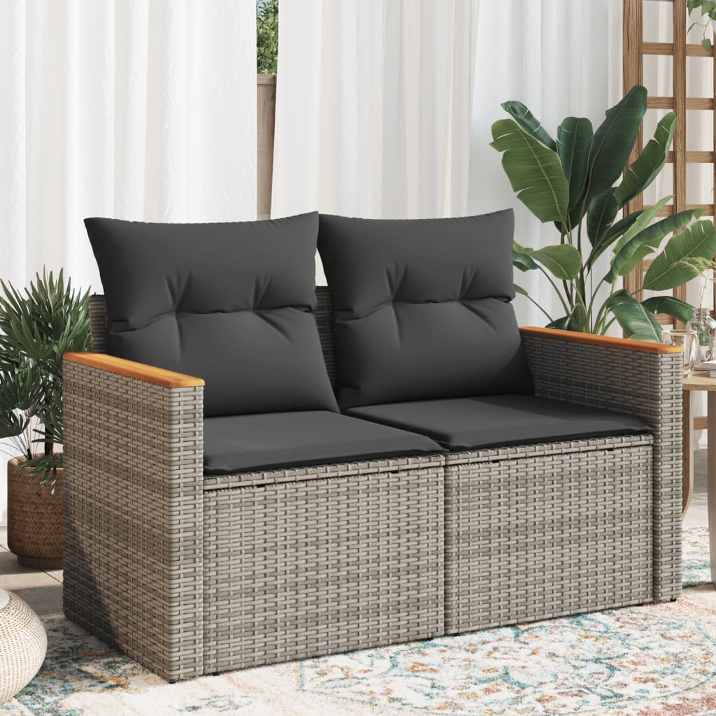 Gartensofa 2-Sitzer mit Kissen Grau Poly Rattan Gartensofa 2-Sitzer mit Kissen Grau Poly Rattan