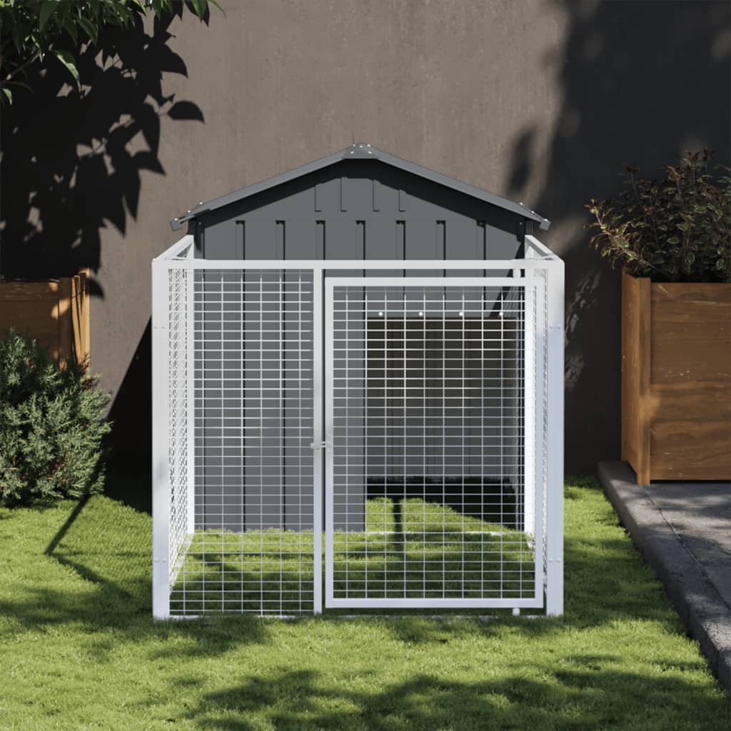Hundehütte mit Auslauf Anthrazit 117x201x123cm Verzinkter Stahl Hundehütte mit Auslauf Anthrazit 117x201x123cm Verzinkter Stahl