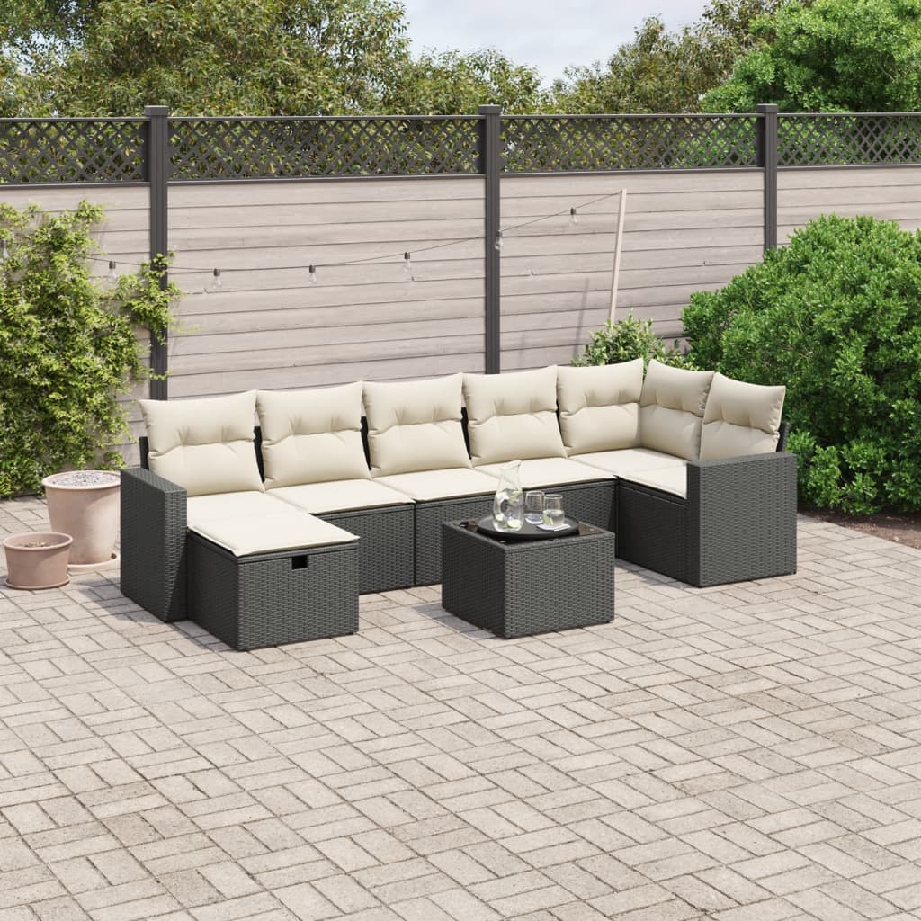 8-tlg. Garten-Sofagarnitur mit Kissen Schwarz Poly Rattan 8-tlg. Garten-Sofagarnitur mit Kissen Schwarz Poly Rattan