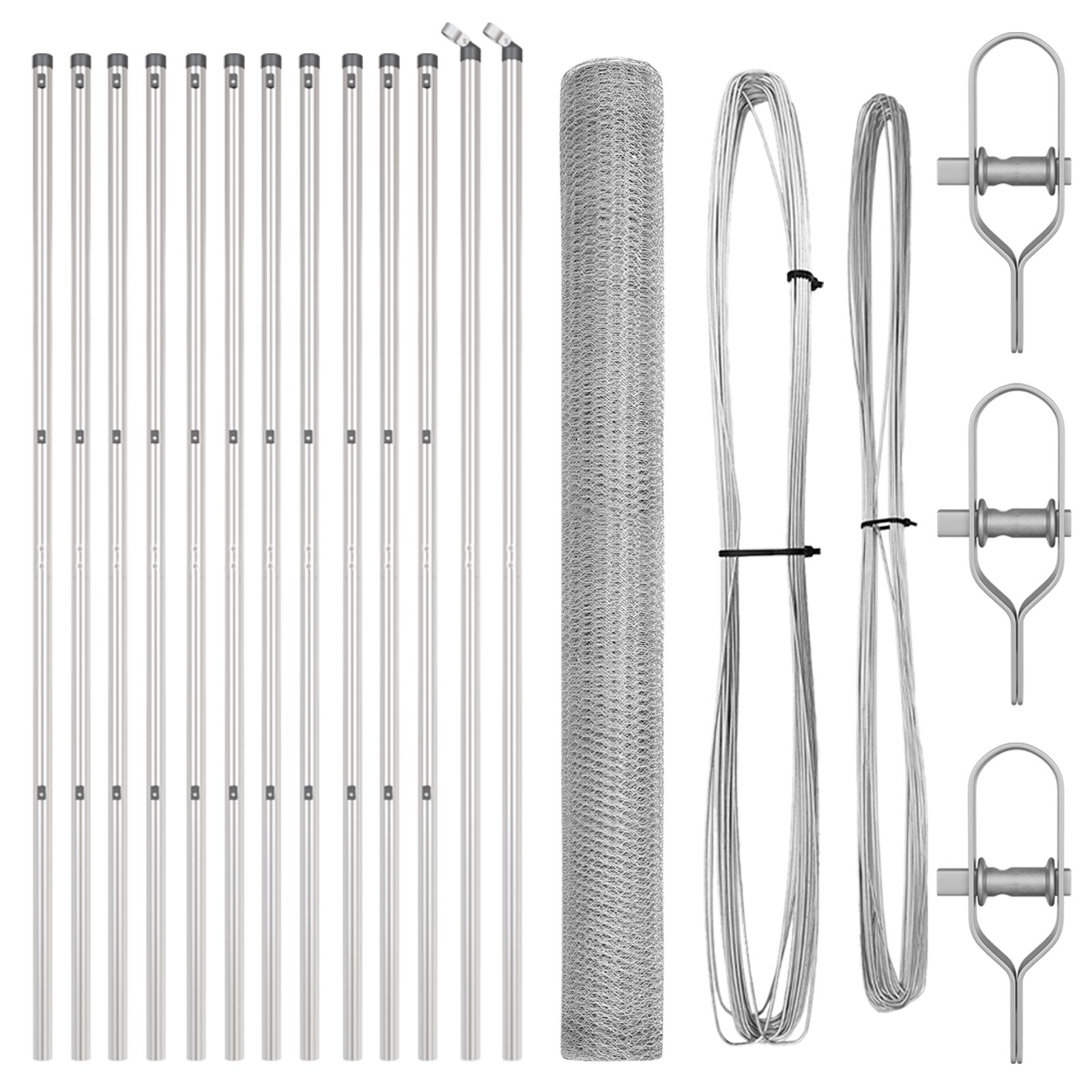 Sechseckzaun 1,6x25 m Feuerverzinkter Stahl, Zaunpfosten 13 Stück Ø32 mm 210 cm Feuerverzinkter Stahl