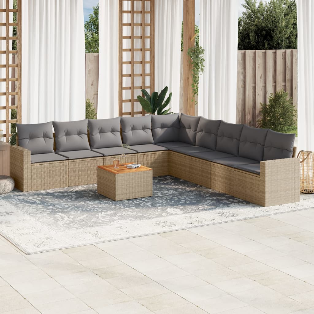 10-tlg. Garten-Sofagarnitur mit Kissen Beige Poly Rattan 10-tlg. Garten-Sofagarnitur mit Kissen Beige Poly Rattan