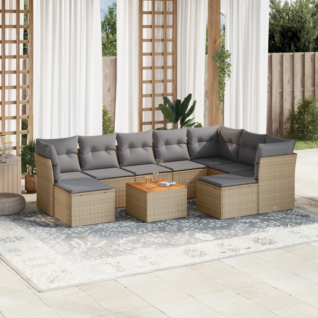 10-tlg. Garten-Sofagarnitur mit Kissen Beige Poly Rattan 10-tlg. Garten-Sofagarnitur mit Kissen Beige Poly Rattan