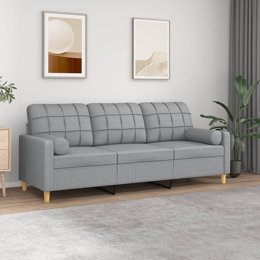 3-Sitzer-Sofa mit Zierkissen Hellgrau 180 cm Stoff 3-Sitzer-Sofa mit Zierkissen Hellgrau 180 cm Stoff