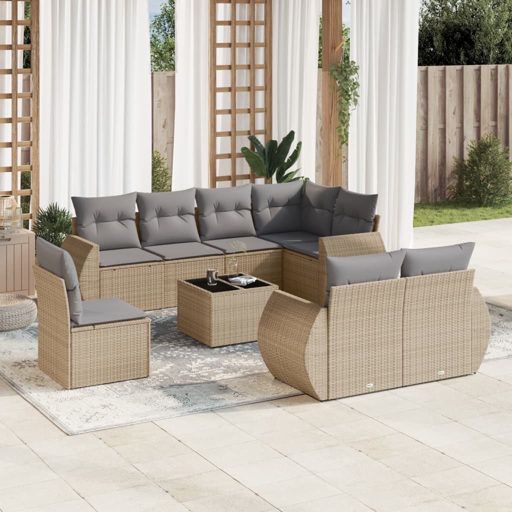 9-tlg. Garten-Sofagarnitur mit Kissen Beige Poly Rattan 9-tlg. Garten-Sofagarnitur mit Kissen Beige Poly Rattan