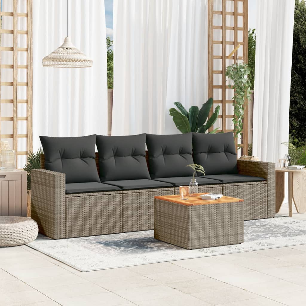 5-tlg. Garten-Sofagarnitur mit Kissen Grau Poly Rattan 5-tlg. Garten-Sofagarnitur mit Kissen Grau Poly Rattan