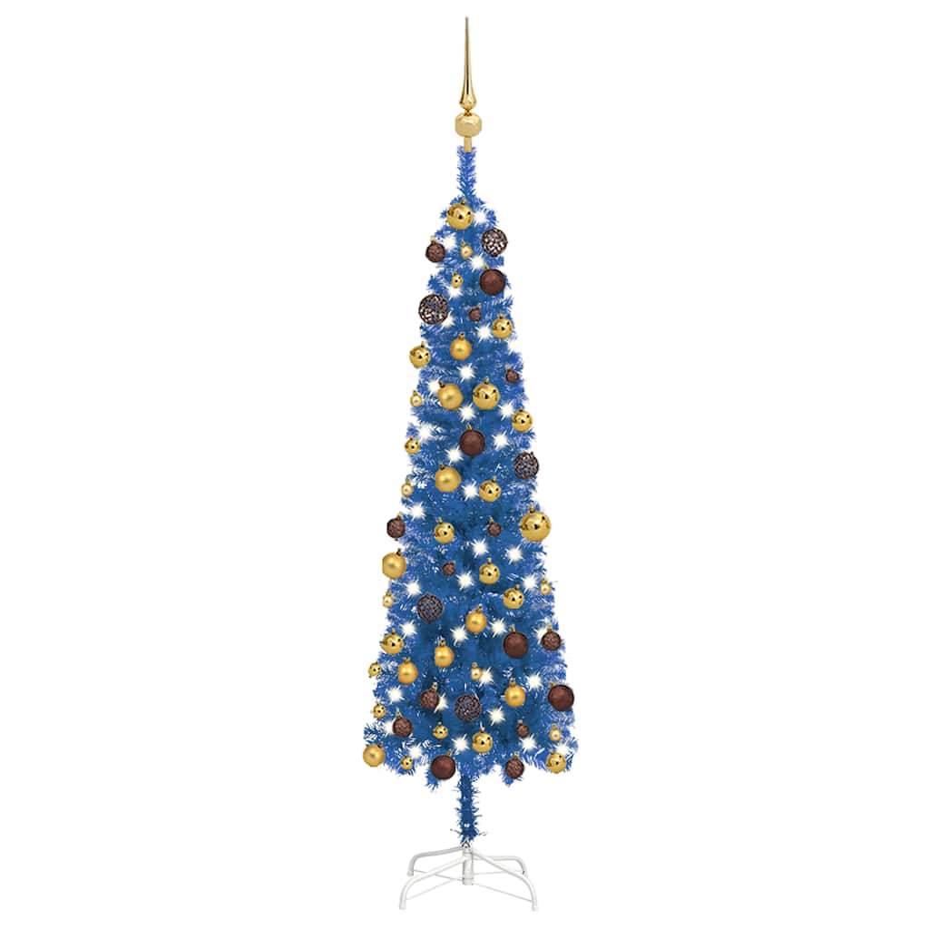 Weihnachtsbaum Schlank mit Beleuchtung & Kugeln Blau 120 cm Weihnachtsbaum Schlank mit Beleuchtung & Kugeln Blau 120 cm