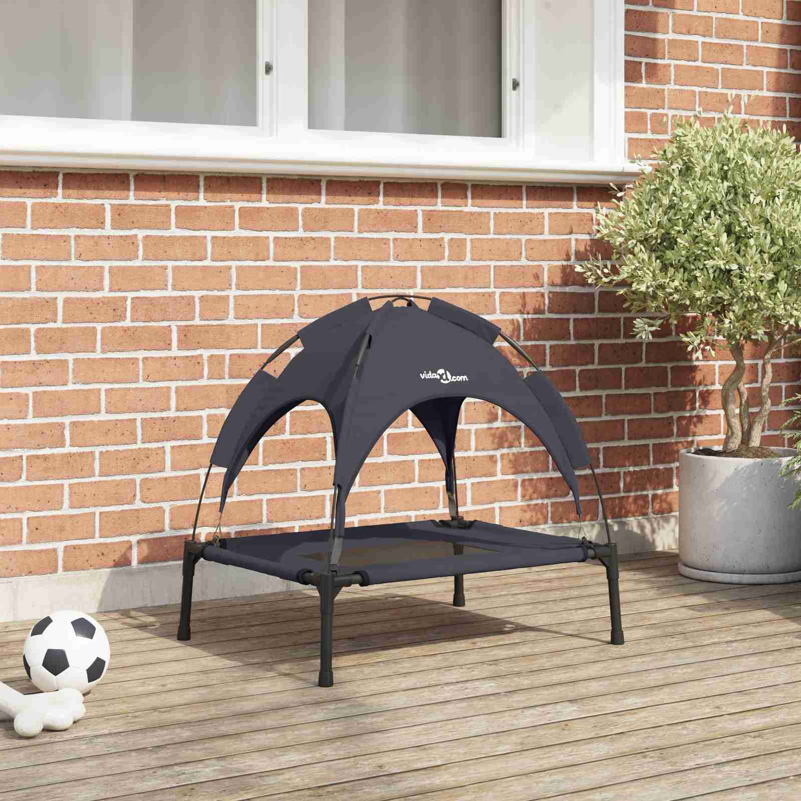 Erhöhtes Hundebett mit Abnehmbarem Dach Schwarz S Metall Erhöhtes Hundebett mit Abnehmbarem Dach Schwarz S Metall