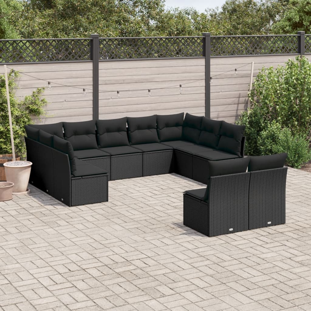 11-tlg. Garten-Sofagarnitur mit Kissen Schwarz Poly Rattan 11-tlg. Garten-Sofagarnitur mit Kissen Schwarz Poly Rattan