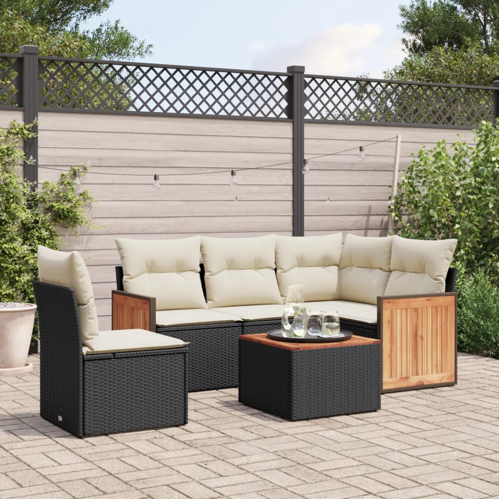 6-tlg. Garten-Sofagarnitur mit Kissen Schwarz Poly Rattan 6-tlg. Garten-Sofagarnitur mit Kissen Schwarz Poly Rattan