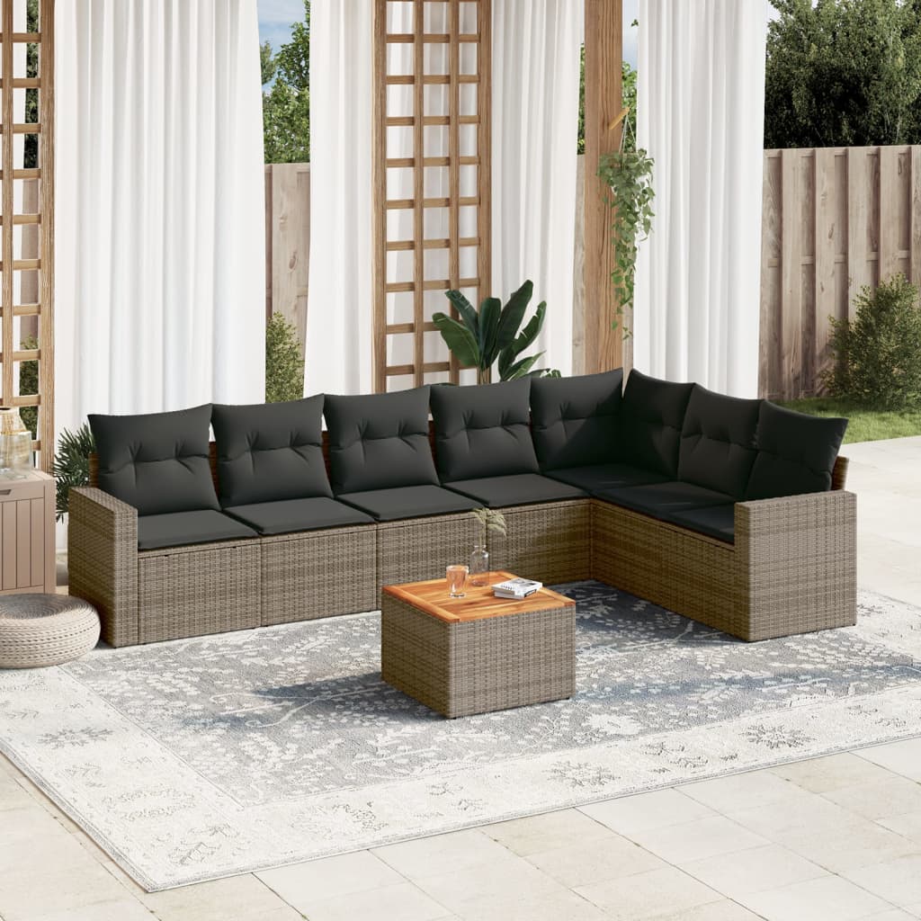 8-tlg. Garten-Sofagarnitur mit Kissen Grau Poly Rattan 8-tlg. Garten-Sofagarnitur mit Kissen Grau Poly Rattan
