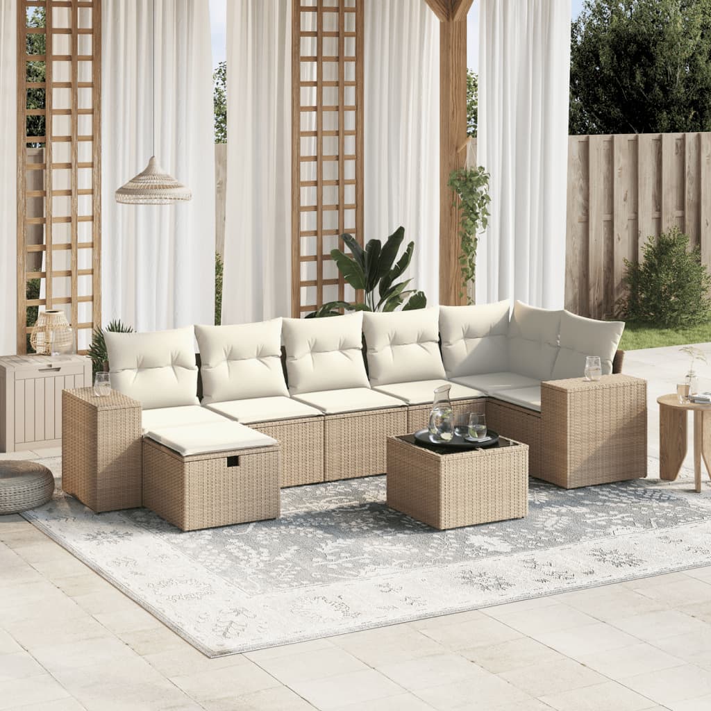 8-tlg. Garten-Sofagarnitur mit Kissen Beige Poly Rattan 8-tlg. Garten-Sofagarnitur mit Kissen Beige Poly Rattan