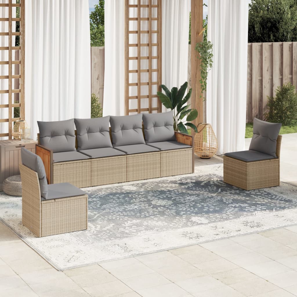 6-tlg. Garten-Sofagarnitur mit Kissen Beige Poly Rattan 6-tlg. Garten-Sofagarnitur mit Kissen Beige Poly Rattan