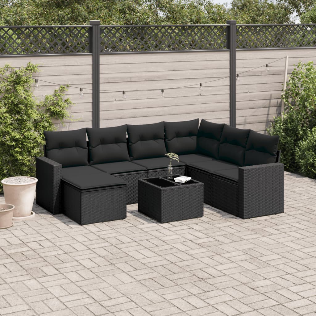 8-tlg. Garten-Sofagarnitur mit Kissen Schwarz Poly Rattan 8-tlg. Garten-Sofagarnitur mit Kissen Schwarz Poly Rattan