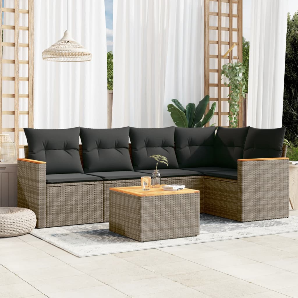 6-tlg. Garten-Sofagarnitur mit Kissen Grau Poly Rattan 6-tlg. Garten-Sofagarnitur mit Kissen Grau Poly Rattan