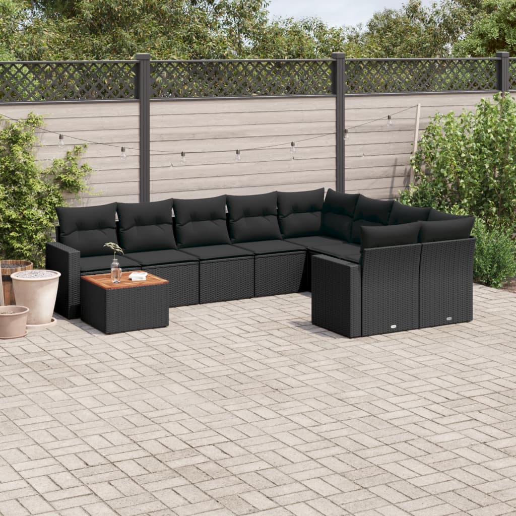 10-tlg. Garten-Sofagarnitur mit Kissen Schwarz Poly Rattan 10-tlg. Garten-Sofagarnitur mit Kissen Schwarz Poly Rattan