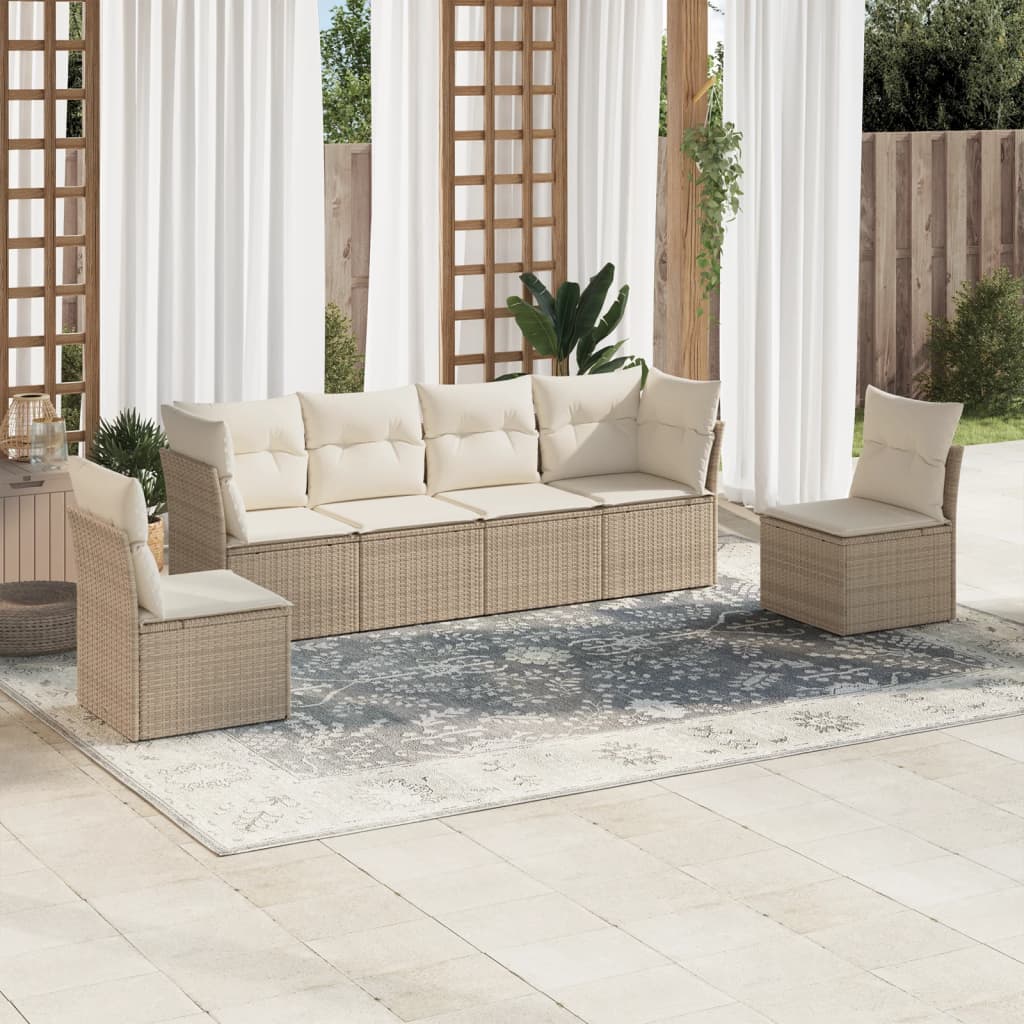 6-tlg. Garten-Sofagarnitur mit Kissen Beige Poly Rattan 6-tlg. Garten-Sofagarnitur mit Kissen Beige Poly Rattan