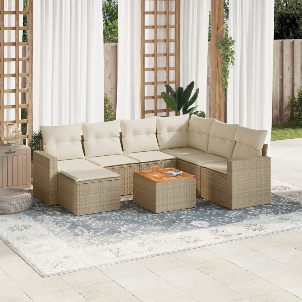 8-tlg. Garten-Sofagarnitur mit Kissen Beige Poly Rattan 8-tlg. Garten-Sofagarnitur mit Kissen Beige Poly Rattan