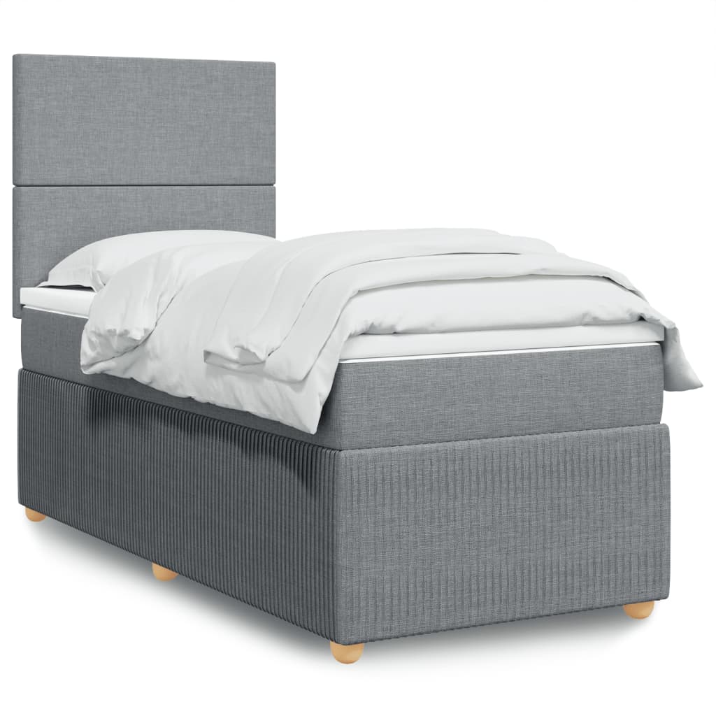 Boxspringbett mit Matratze Hellgrau 90x190 cm Stoff Boxspringbett mit Matratze Hellgrau 90x190 cm Stoff