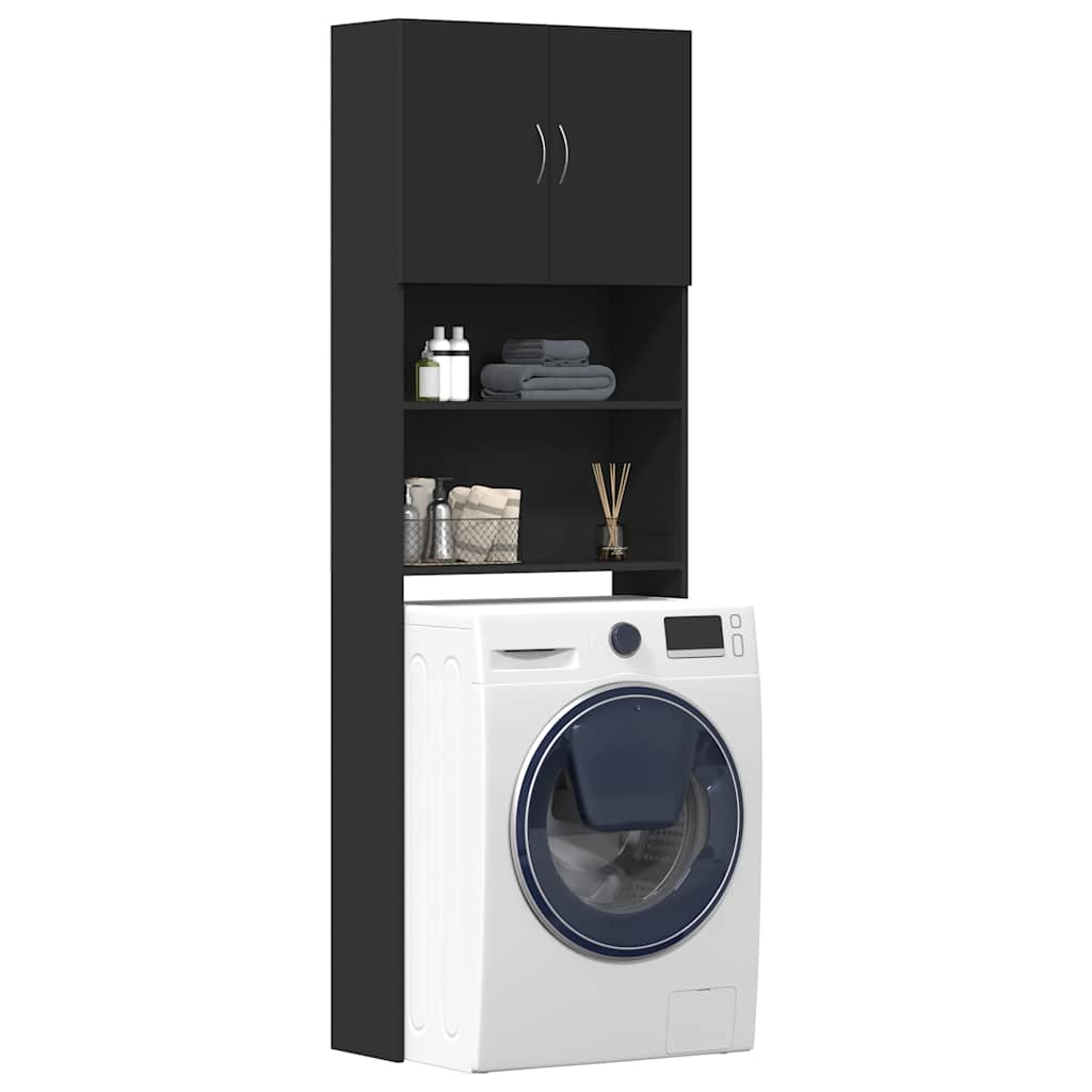 Waschmaschinenschrank Schwarz 64x24x190 cm Holzwerkstoff Waschmaschinenschrank Schwarz 64x24x190 cm Holzwerkstoff
