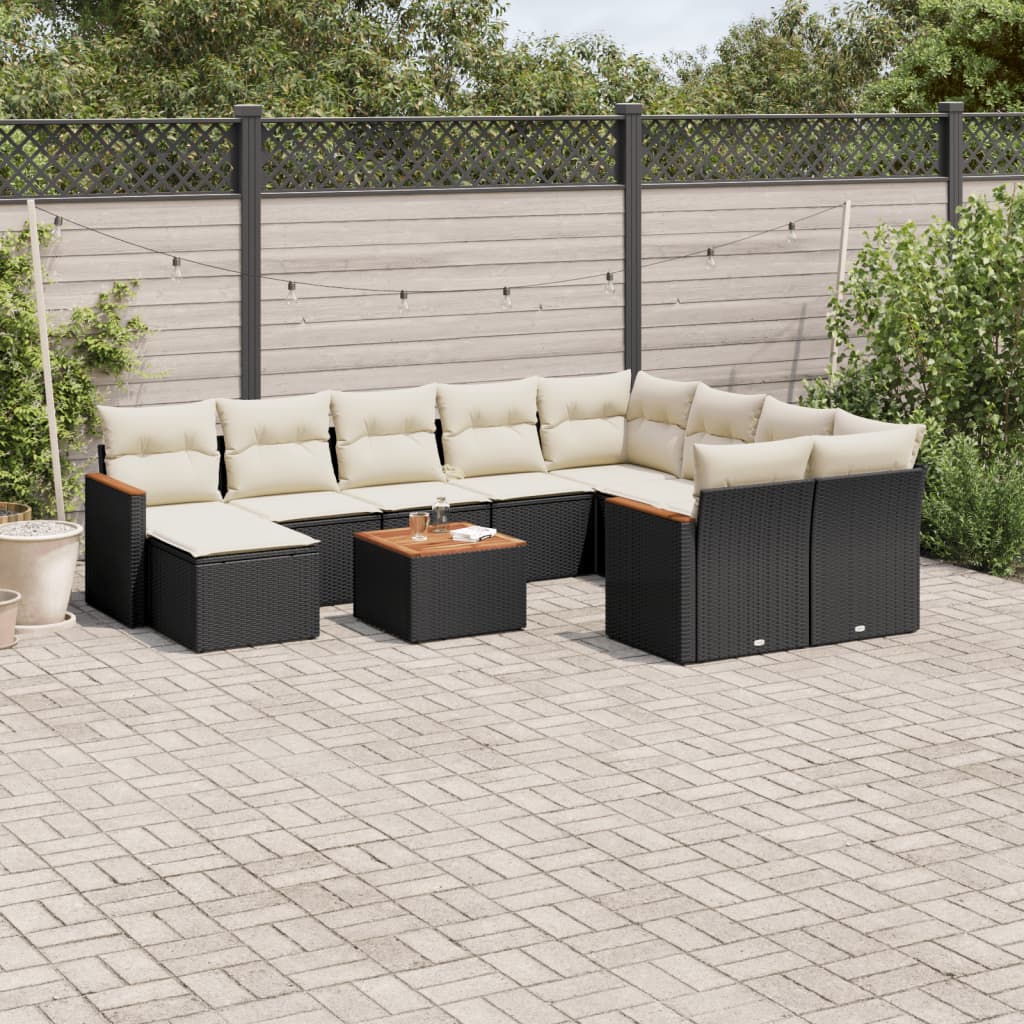 11-tlg. Garten-Sofagarnitur mit Kissen Schwarz Poly Rattan 11-tlg. Garten-Sofagarnitur mit Kissen Schwarz Poly Rattan