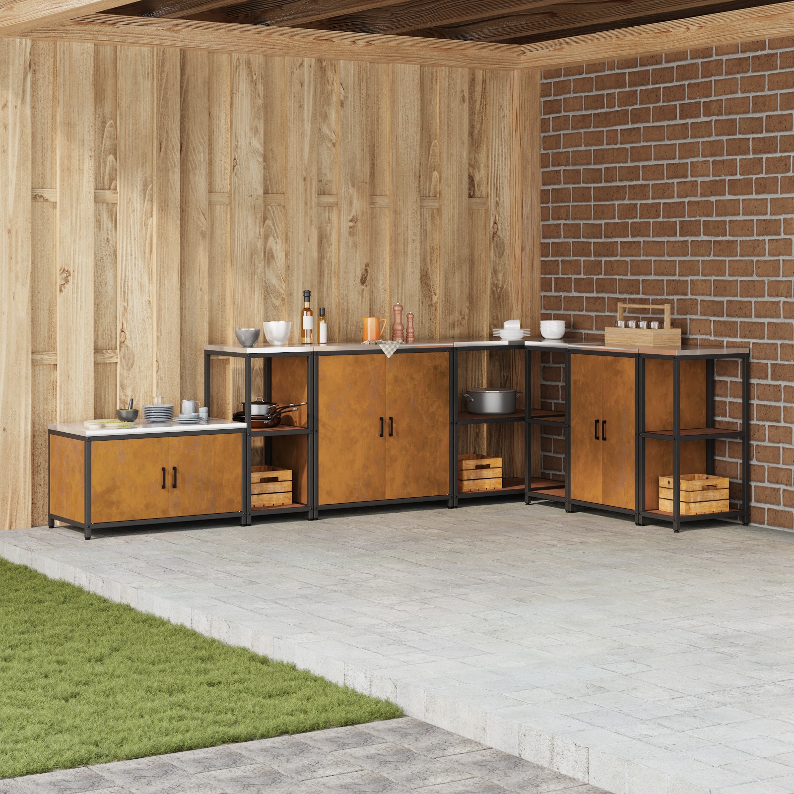 Küchenlageregal mit Regal mit Speicher Rostig 60 x 50 x 92 cm Wetterstahl Küchenlageregal mit Regal mit Speicher Rostig 60 x 50 x 92 cm Wetterstahl