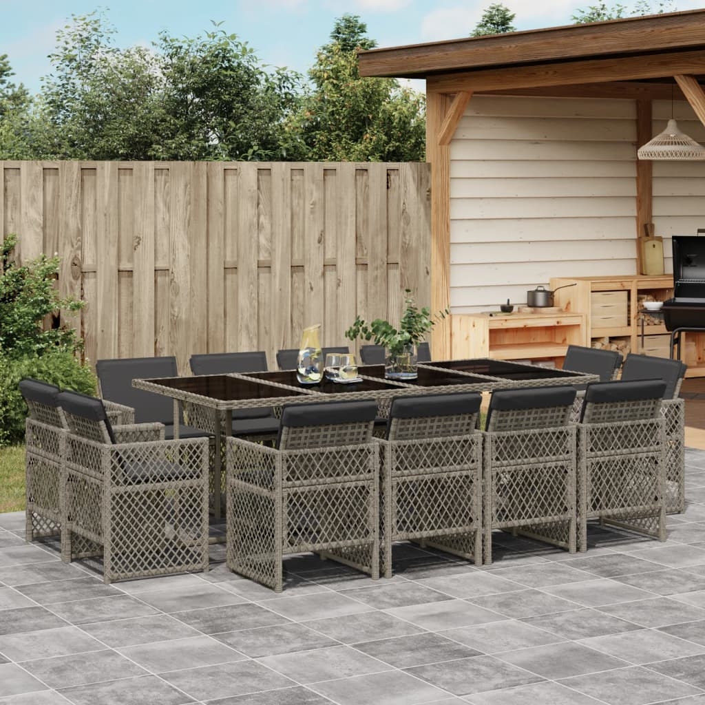 13-tlg. Garten-Essgruppe mit Kissen Grau Poly Rattan 13-tlg. Garten-Essgruppe mit Kissen Grau Poly Rattan