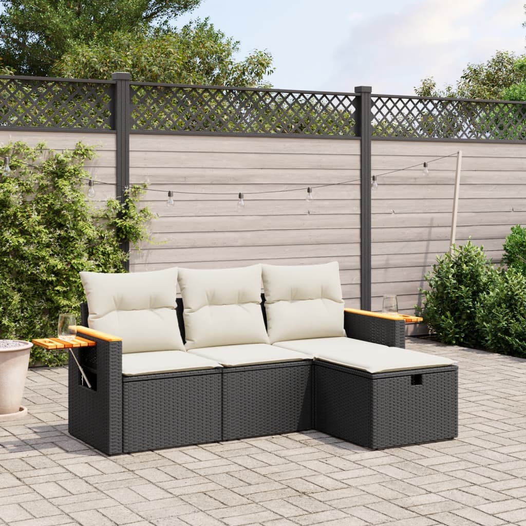 4-tlg. Garten-Sofagarnitur mit Kissen Schwarz Poly Rattan 4-tlg. Garten-Sofagarnitur mit Kissen Schwarz Poly Rattan
