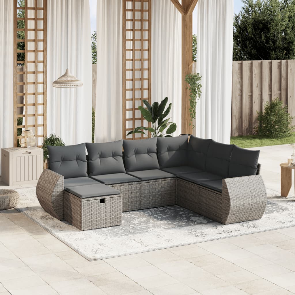 7-tlg. Garten-Sofagarnitur mit Kissen Grau Poly Rattan 7-tlg. Garten-Sofagarnitur mit Kissen Grau Poly Rattan