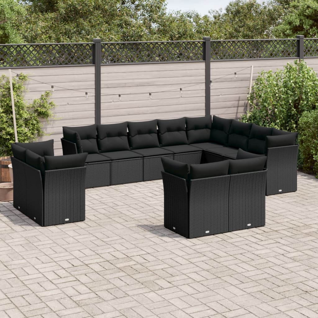 12-tlg. Garten-Sofagarnitur mit Kissen Schwarz Poly Rattan 12-tlg. Garten-Sofagarnitur mit Kissen Schwarz Poly Rattan