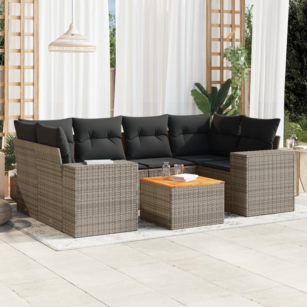7-tlg. Garten-Sofagarnitur mit Kissen Grau Poly Rattan 7-tlg. Garten-Sofagarnitur mit Kissen Grau Poly Rattan