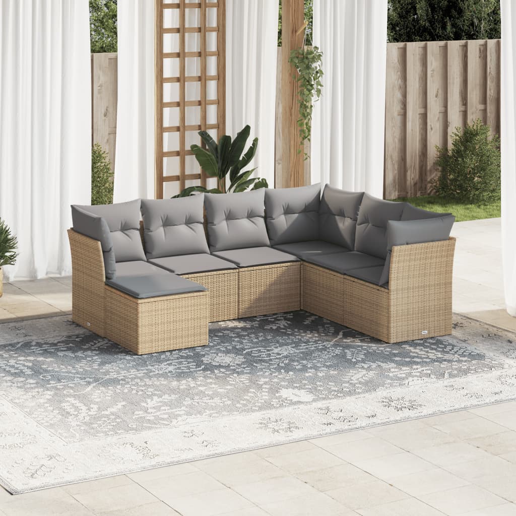 7-tlg. Garten-Sofagarnitur mit Kissen Beige Poly Rattan 7-tlg. Garten-Sofagarnitur mit Kissen Beige Poly Rattan