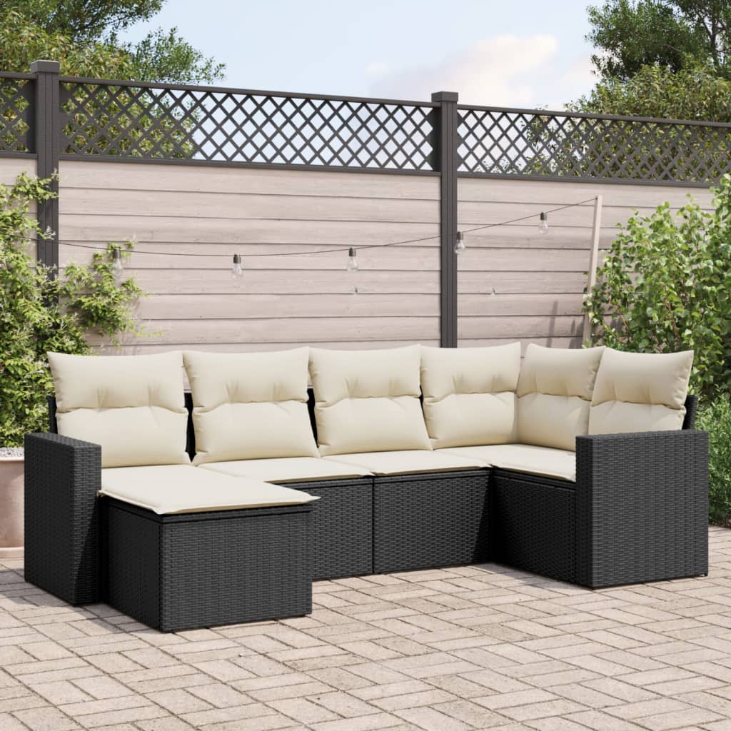 6-tlg. Garten-Sofagarnitur mit Kissen Schwarz Poly Rattan 6-tlg. Garten-Sofagarnitur mit Kissen Schwarz Poly Rattan