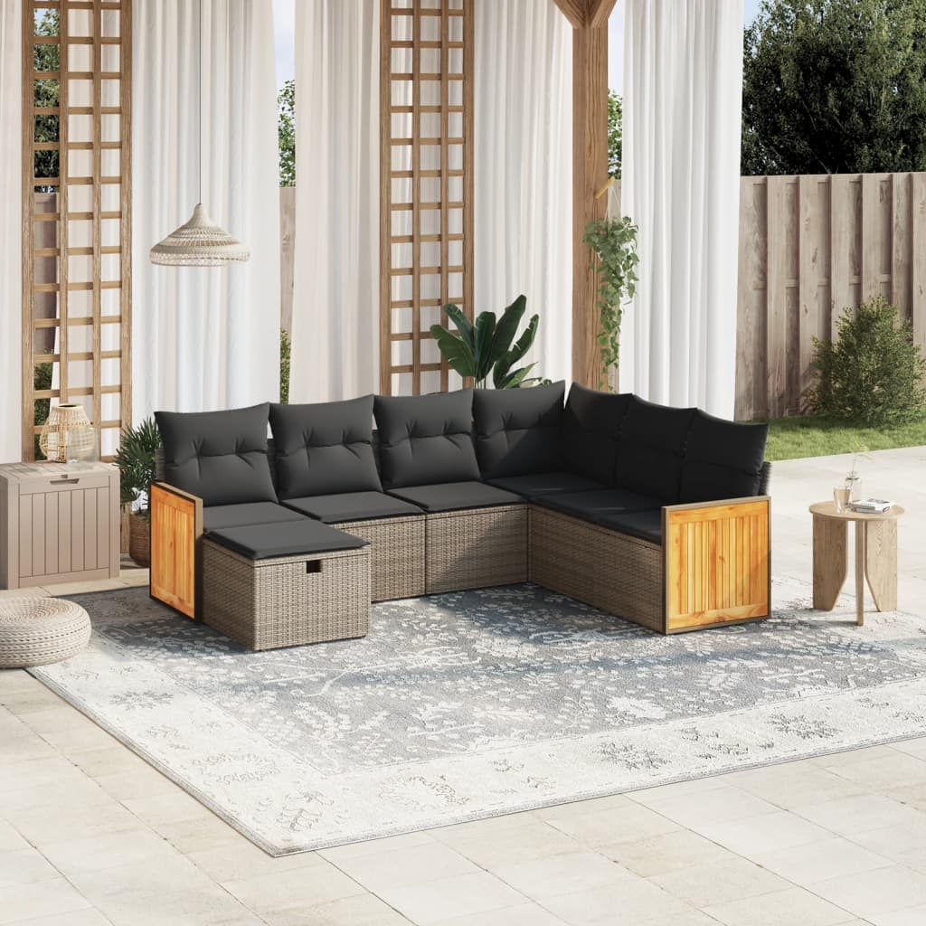 7-tlg. Garten-Sofagarnitur mit Kissen Grau Poly Rattan 7-tlg. Garten-Sofagarnitur mit Kissen Grau Poly Rattan