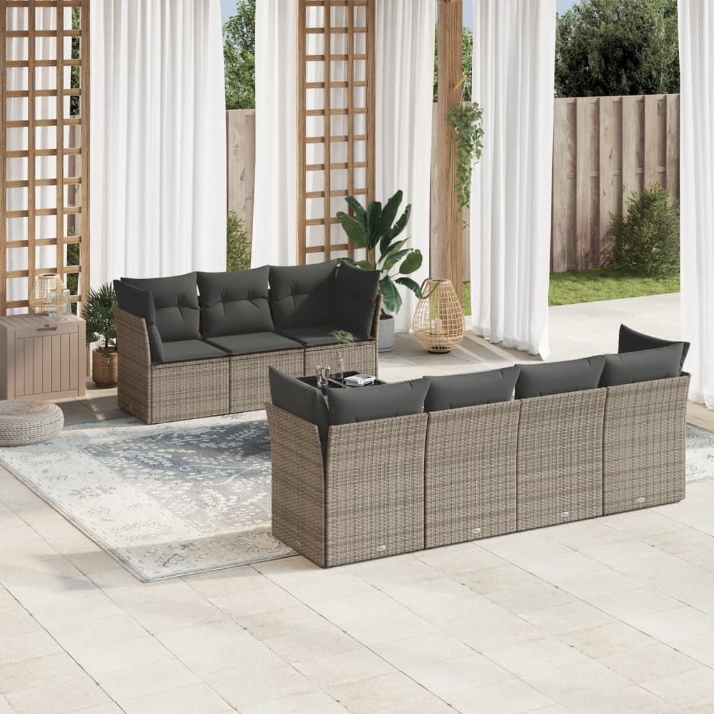8-tlg. Garten-Sofagarnitur mit Kissen Grau Poly Rattan 8-tlg. Garten-Sofagarnitur mit Kissen Grau Poly Rattan