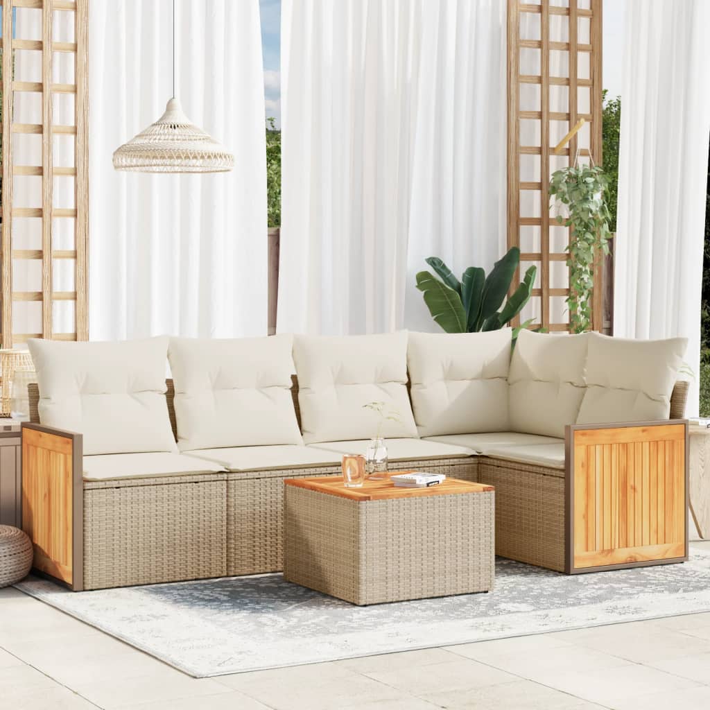 6-tlg. Garten-Sofagarnitur mit Kissen Beige Poly Rattan 6-tlg. Garten-Sofagarnitur mit Kissen Beige Poly Rattan