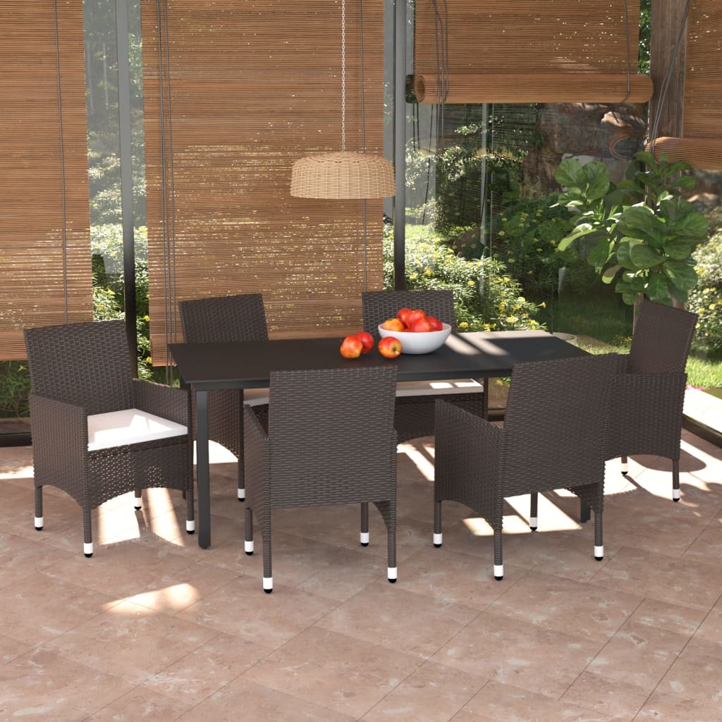 7-tlg. Garten-Essgruppe mit Kissen Poly Rattan Braun 7-tlg. Garten-Essgruppe mit Kissen Poly Rattan Braun