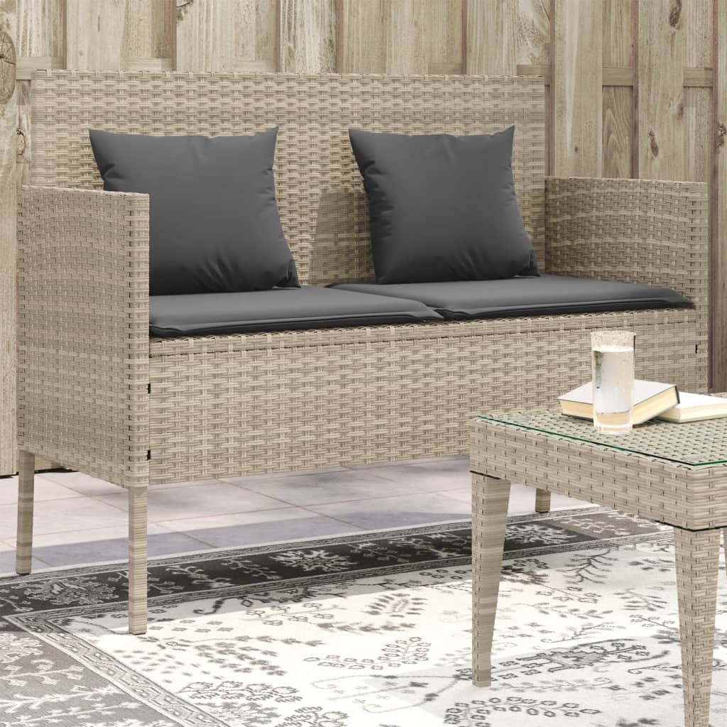 Gartenbank mit Kissen Hellgrau Poly Rattan Gartenbank mit Kissen Hellgrau Poly Rattan