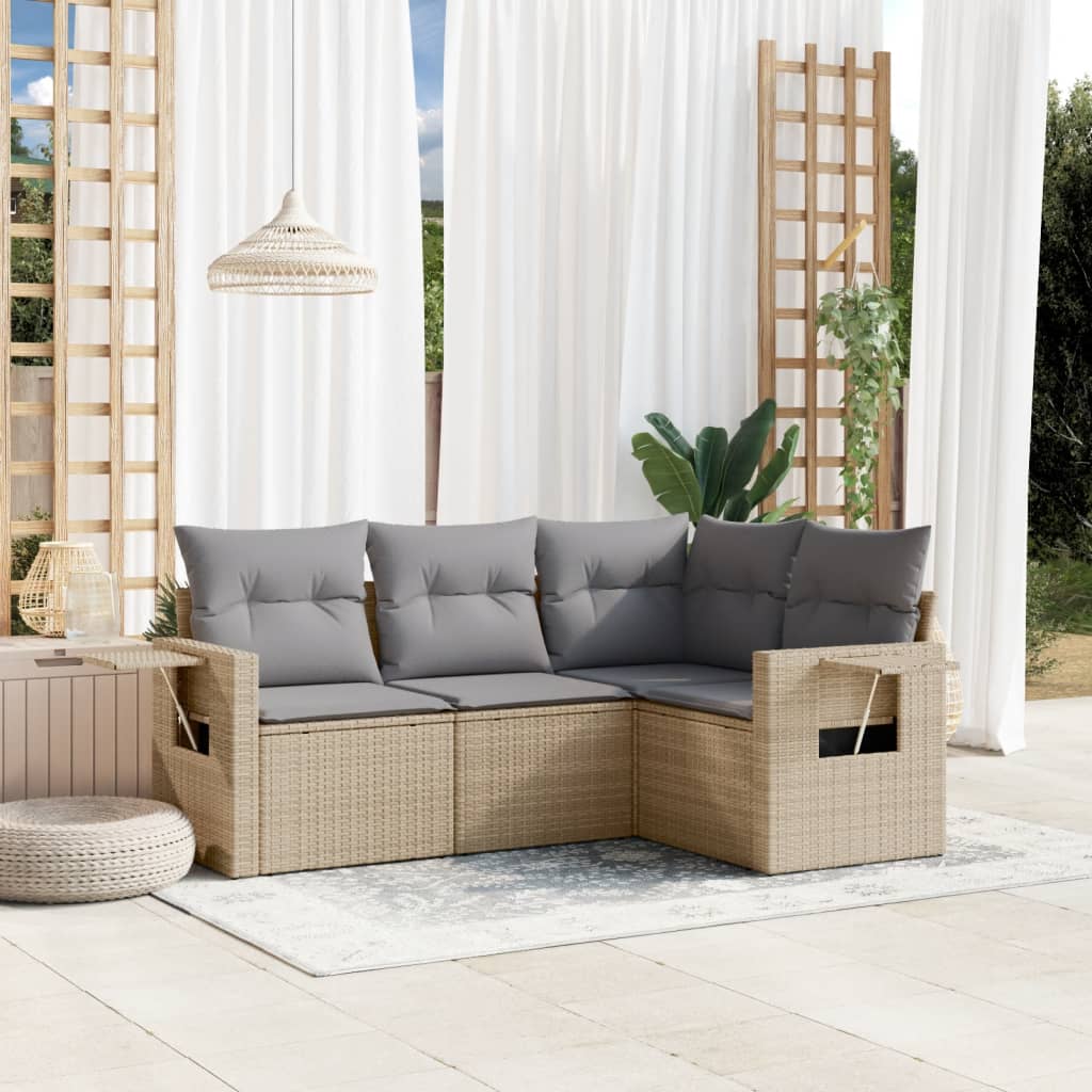 4-tlg. Garten-Sofagarnitur mit Kissen Beige Poly Rattan 4-tlg. Garten-Sofagarnitur mit Kissen Beige Poly Rattan
