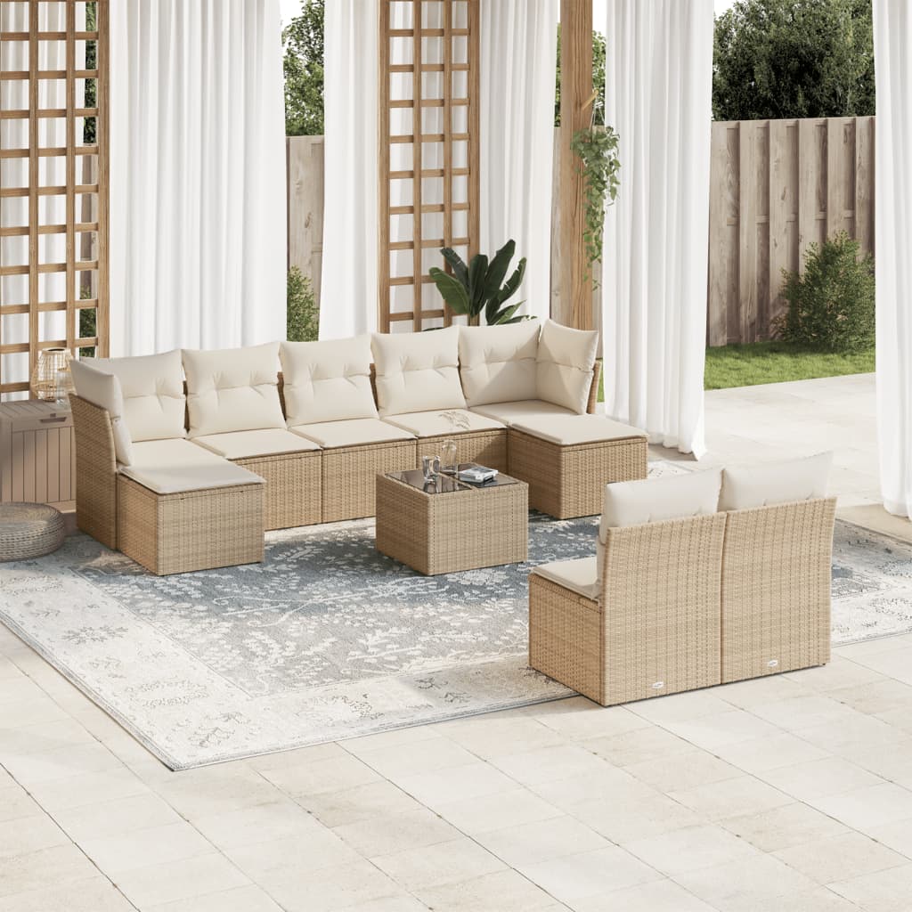 10-tlg. Garten-Sofagarnitur mit Kissen Beige Poly Rattan 10-tlg. Garten-Sofagarnitur mit Kissen Beige Poly Rattan