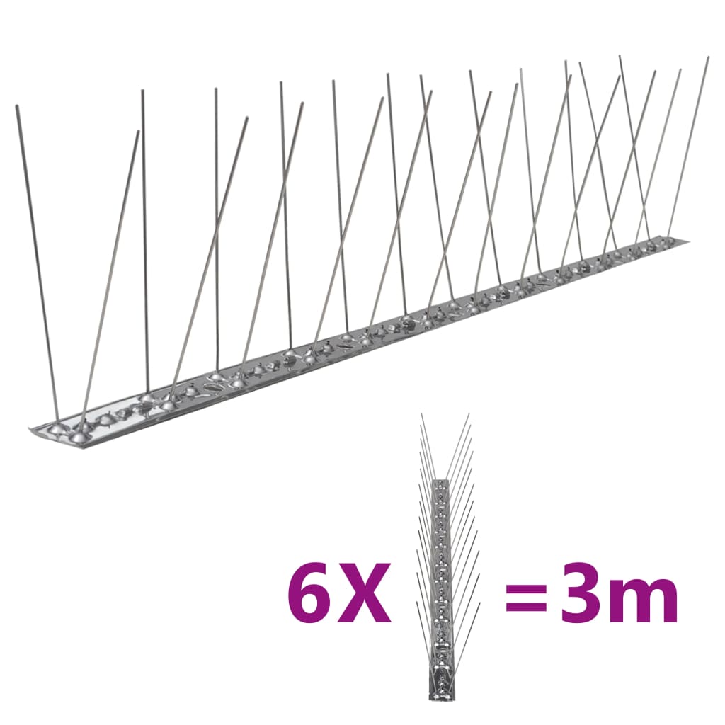 6-tlg. Taubenabwehr Spikes-Set Edelstahl 3 m 2-reihig 6-tlg. Taubenabwehr Spikes-Set Edelstahl 3 m 2-reihig