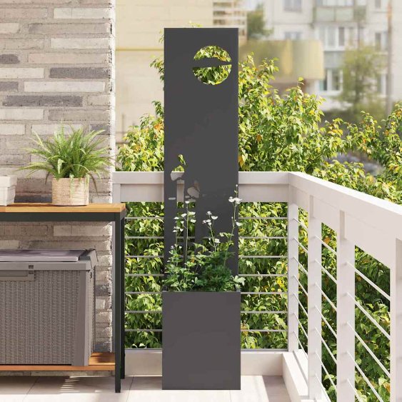Blumentopf mit dekorativem Paneel Schwarz 32 x 140 cm