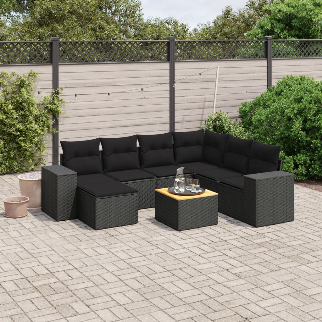 8-tlg. Garten-Sofagarnitur mit Kissen Schwarz Poly Rattan 8-tlg. Garten-Sofagarnitur mit Kissen Schwarz Poly Rattan