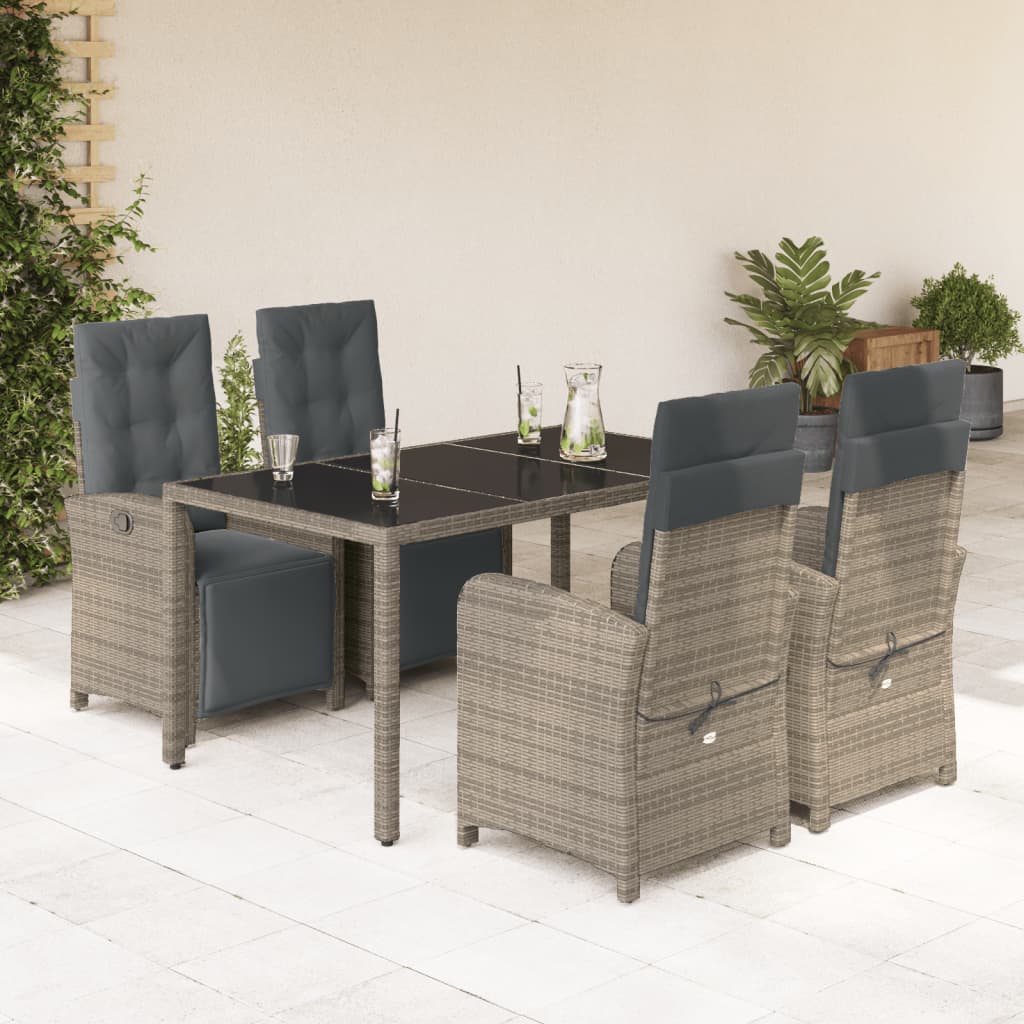 5-tlg. Garten-Essgruppe mit Kissen Grau Poly Rattan 5-tlg. Garten-Essgruppe mit Kissen Grau Poly Rattan