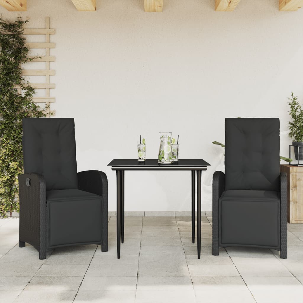 3-tlg. Bistro-Set mit Kissen Schwarz Poly Rattan 3-tlg. Bistro-Set mit Kissen Schwarz Poly Rattan